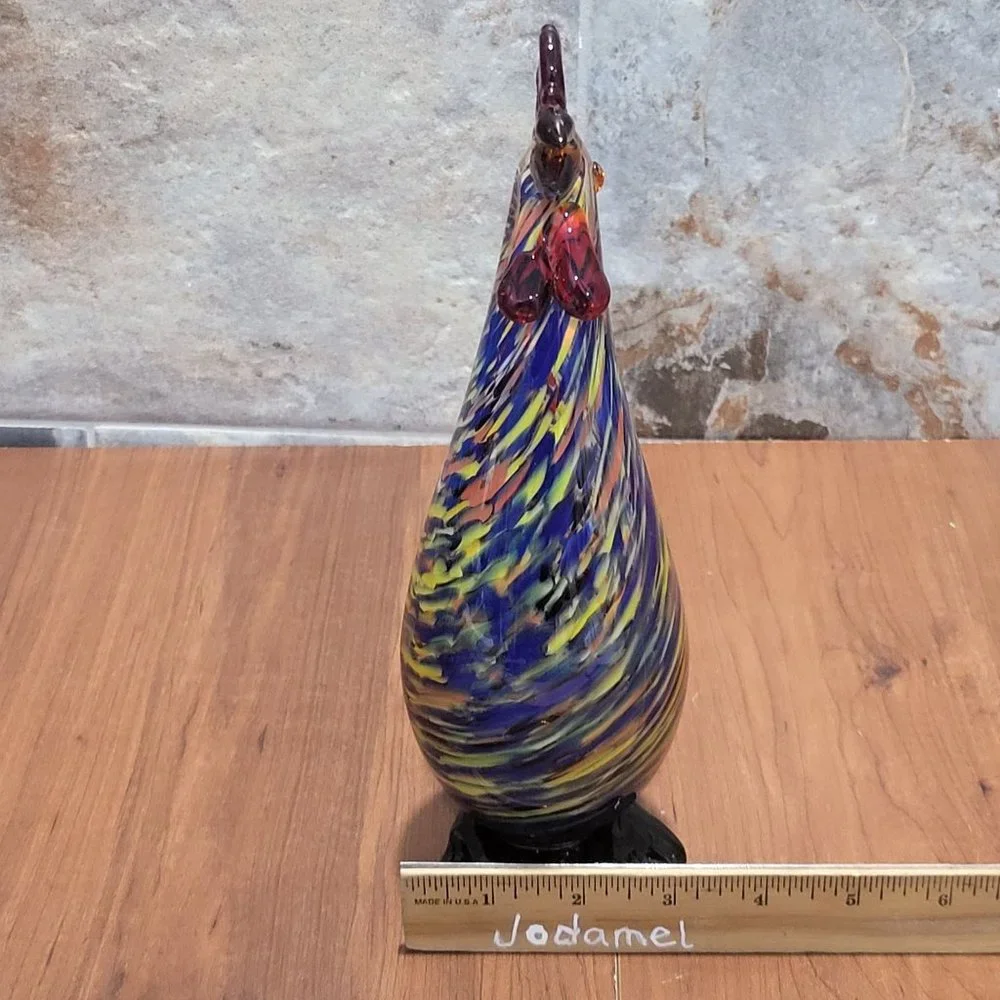 VTG Art Glass Rooster Multicolored Speckled Hand Blown Figurine